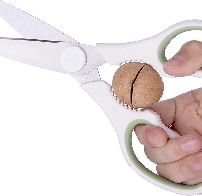 Linoroso Kitchen Scissors All Purpose Kitchen Shears with Magnetic Holder, Soft Grip Handle Cooking Scissors Dishwasher Safe with Come Apart Blade Heavy Duty Scissors for Meat, Vegetable, Herb, White