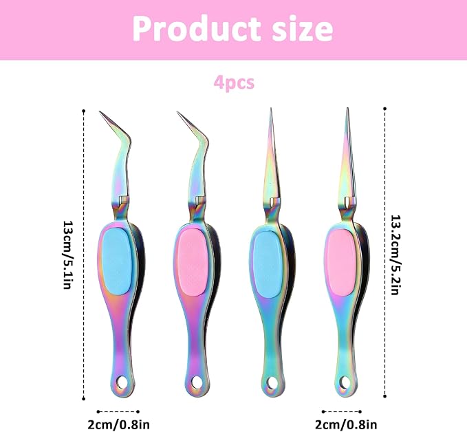 4 Pcs Reverse Tweezers, Crossing Lock Curved Tweezers Stainless Steel Soft-Grip Tool Precision Crafting with Curved Tip and Straight Tip for DIY Craft, Jewelry, Beading, Electronics