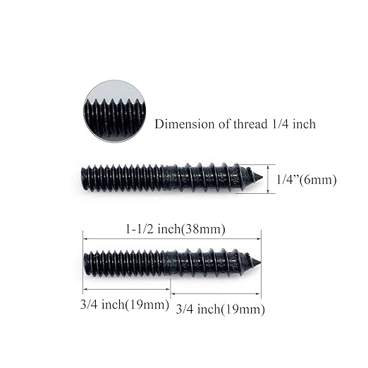 12 Pack 1/4-20 x 1-1/2 Inch Black Hanger Bolts 1/4-20" Double Headed Bolts 1/4 Wood Dowel Screw Self-Tapping Screw Hanger Bolts for Furniture Screws Double Screw Threaded Rods Bolt 37mm Length