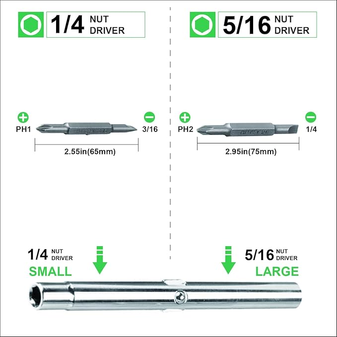 Amazon Basics 6-in-1 Multi-Bit Screwdriver/Nut Driver, Multicolor(Silver, Northern Glow Green, Grey)