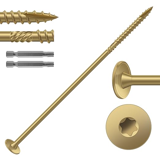 #14 x 7 Inch Outdoor Structural Wood Deck Screws (64Pcs/4lb), Carbon Steel, Tan, Flat Head, Rust Resistant Epoxy Coated, T30 Star Bit