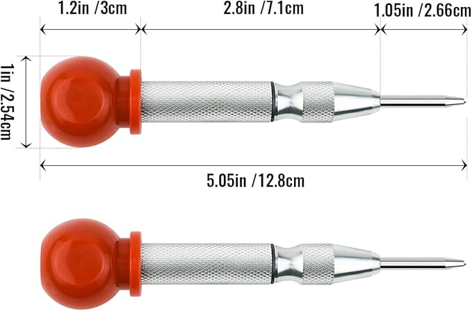 2 Pack Automatic Center Punch, 5 Inch Crushing Hand Tool Spring Punch with Cushion Cap, Metal Impact Center Hole Punch for Metal Wood Glass Plastic(Silver)