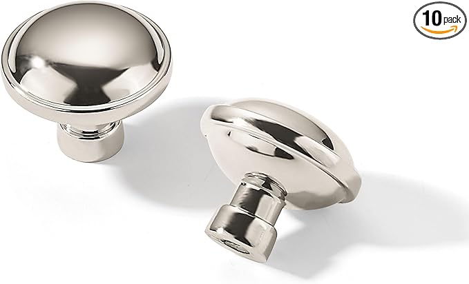 khtumeware 10 Pack 1-1/4 Inch Polished Nickel Cabinet Knobs Solid Round Dresser Drawer Knobs Simple Cabinet Hardware for Cupboard Drawer Pulls