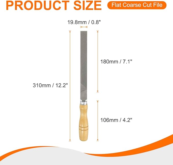 HARFINGTON Flat Coarse Cut File 8" Double Cut Teeth High Carbon Steel Hand Rasp File with Wood Handle for Metal Wood Deburring Removing