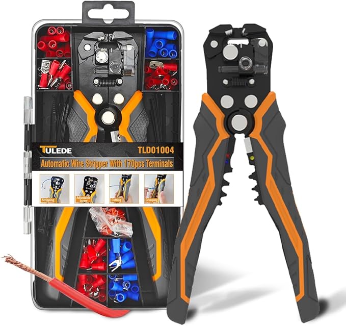 TULEDE 251 PCS Wire Stripper Kit, Automatic Wire Stripper for AWG 10-24 with 201 Insulated Terminals and 50 Cable Ties, Professional Electrician Tool Set for Electrical Work