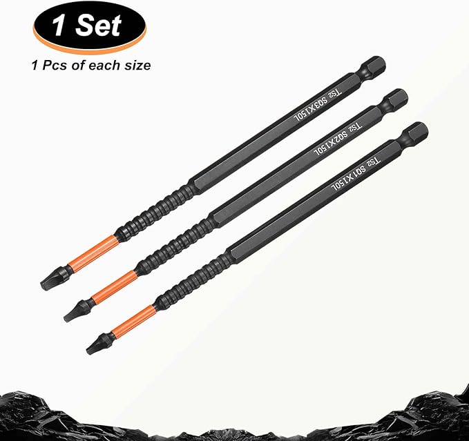 HARFINGTON 3pcs Square Head Screwdriver Bits 1/4" Hex Shank SQ1/SQ2/SQ3 Magnetic Head 6" Length S2 Steel Screw Driver Drill Bit for Repair Work Electric Screw Driver