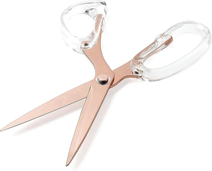 OfficeGoods 9??Stainless Steel Acrylic Scissors For Office and Home - Aesthetic and Sharp All Purpose Scissors, Perfect For Sewing, Arts and Crafts - Clear Rose Gold Metal
