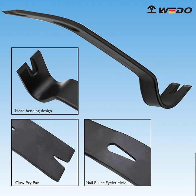 WEDO Pry Bar Set 4PCS, 12" Claw Pry Bar High Carbon Steel, 8" End Cutting Piers CRV, 7"+10" Flat Pry Bar CRV Crowbar, Nail Puller Set,Cutting Pliers For Home Remolding,Woodworking