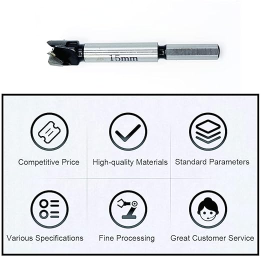 Forstner Drill Bits 15mm (19/32 inch) Tungsten Carbide Wood Hole Saw Auger Opener Woodworking Drilling Tool Wood Cutter