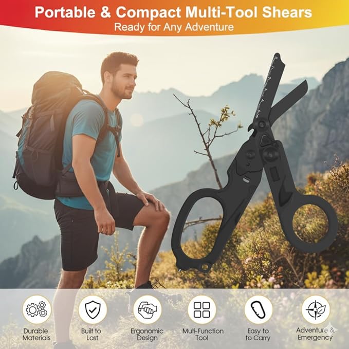 Pro 6-in-1 Foldable Trauma Shears with Strap Cutter, Stainless Steel Medical Scissors for Nurses, Raptor Trauma Shears Holster with Glass Breaker, Surgical EMT Scissors for Nursing Students & Doctors