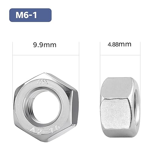 100 Pack M6-1 Hex Nuts, Stainless Steel 304 (18-8) Hex Nut, M6 Nuts Standard Metric Coarse Thread Hex Machine Screw Nuts
