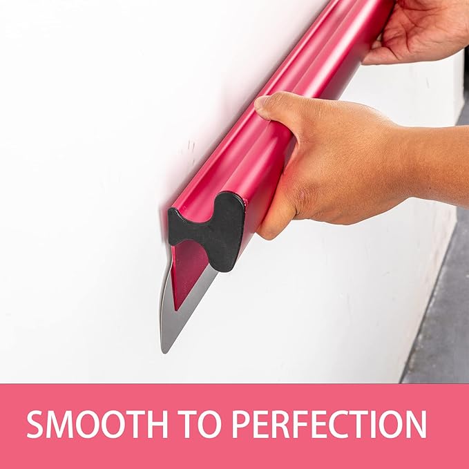 BHTOP Drywall Tools Skimming Blade with Extension Handle - 12", 22" & 32" Blades Extruded Aluminum 301 Stainless Steel Construction Tools End Caps, Wall-Board with 0.5mm&0.35mm Thickness Pink