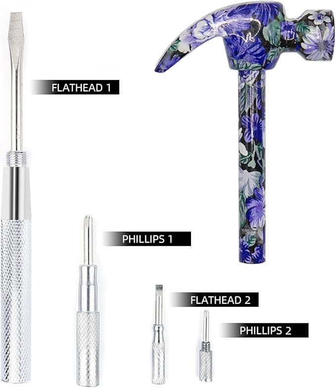 6-in-1 Floral Hammer Kit, Multifunctional Set with Cross & Flat Screwdriver, Portable Mini Gift