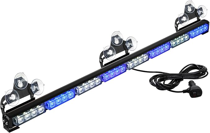 ASPL 36" 32LED Traffic Advisor Light Bar Warning Emergency Strobe Light Bar Directional Flashing Emergency Caution Lighting Led Safety Lights with 16 ft Straight Cord (Blue/White)