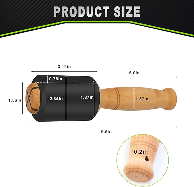 Wood Carving Mallet 15 oz - Non-Slip Urethane Head Woodworking Hammer for Chisels & Carving Tools (Black)