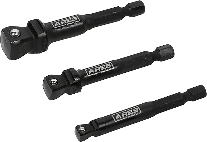 ARES 22046 ??3-Piece 3-Inch Impact Wobble Extension Set - 1/4-Inch, 3/8-Inch, and 1/2-Inch Drive Wobble Extensions Offer 30-Degree Range of Motion for Enhanced Access ??Includes Extension Holder
