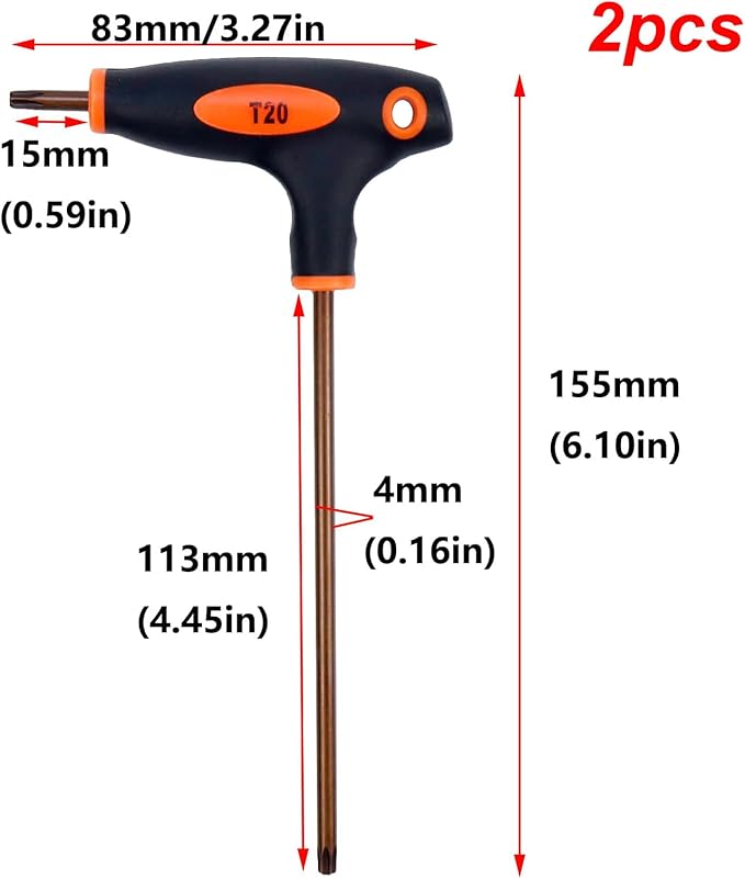 Antrader T20 Torx Screwdriver,Anti Tamper Proof Torx Key,S2 Steel T-Handle Dual End Wrench-2Pcs
