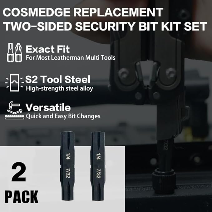 Security Bit Kit Set with Clutch Screwdrivers #1/4?쓆nd 7/32" Bit for Leatherman, Replacement Double-Ended Flat Screwdriver Bits for Leatherman Multi-Tool Accessories,S2 Steel (2Pack)