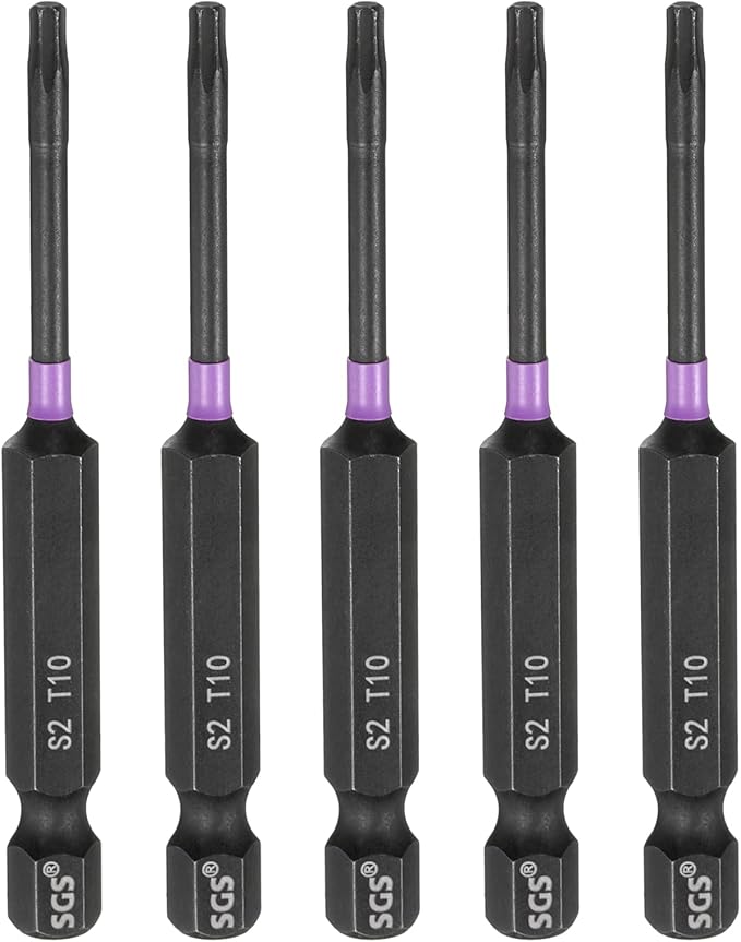 HARFINGTON 5pcs T10 Torx Head Impact Screwdriver Bits 1/4" Hex Shank 2.8" (70mm) Long Magnetic No Hole Tamper Proof 6 Point Star Screw Driver Drill Bits Phosphate S2 Steel Power Tools