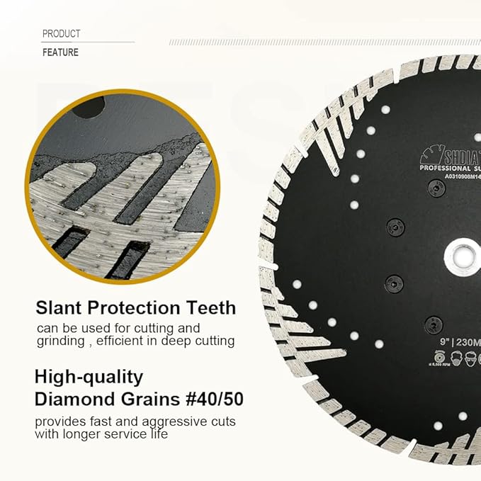 SHDIATOOL Diamond Turbo Blade Dia 5 Inch with Slant Protection Teeth Cutting Stone Granite Marble Concrete Brick with 5/8-11 Thread