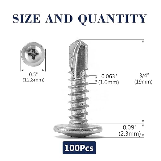 #10 x 3/4" Sheet Metal Screws 100PCS 410 Stainless Steel Truss Head Fast Self Tapping Screws by SG TZH