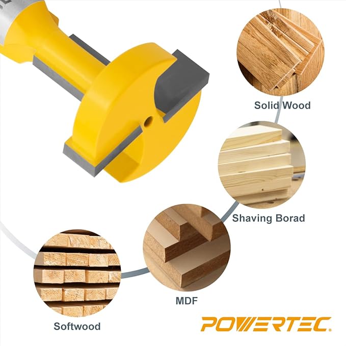 POWERTEC T Track Router Bit, Tungsten Carbide Tipped Router Bit, 1/2" Shank, 1-1/16" Dia., Slatwall, T Slot for Picture Frames, Plaque and Woodworking Projects, 2PK (73024-P2)