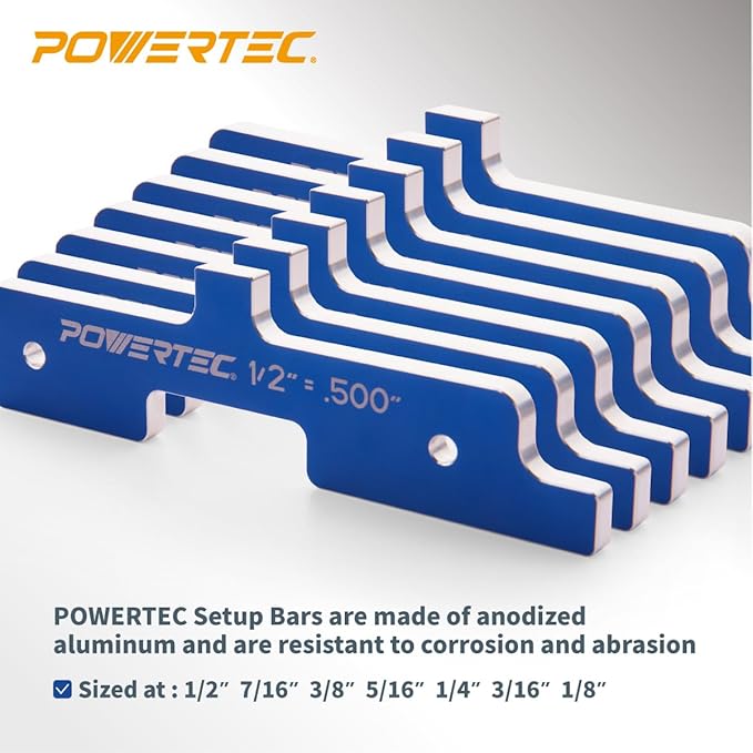 POWERTEC Router Setup Blocks Woodworking 7PC Set, Router Depth Gauge, Aluminum Routers Setup Bars, Spacer Blocks, Height Gauge Set for Table Saw, Band Saw, Measuring Bars, 3-Gauges-in-One - 71579