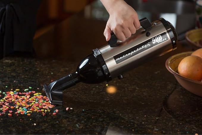 METROVAC Evolution Hand Vacuum - 120V, 504W, All-Steel Construction, Dry Pickup for Easy Cleanups in Home, Office, Car - Satin Nickel/Black