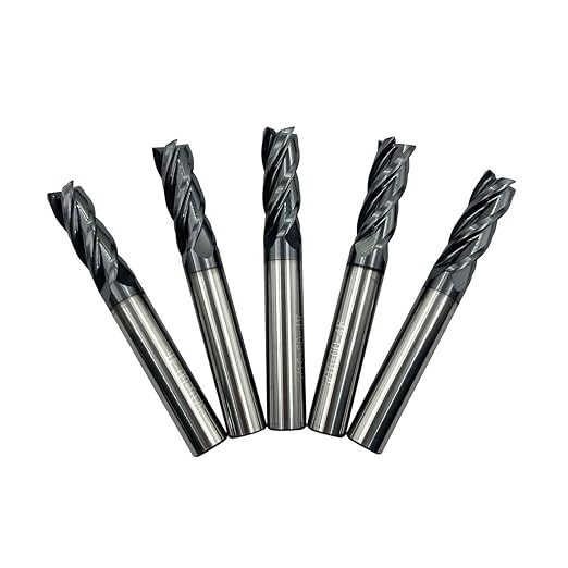 5PCS 5/16" Carbide Square End Mill Bits Set, Milling Bits Cutter 5/16 Carbide End Mills for Alloy Steels/Hardened Steels, HRC 45 Deg Single End 4 Flute AlTiN Coating