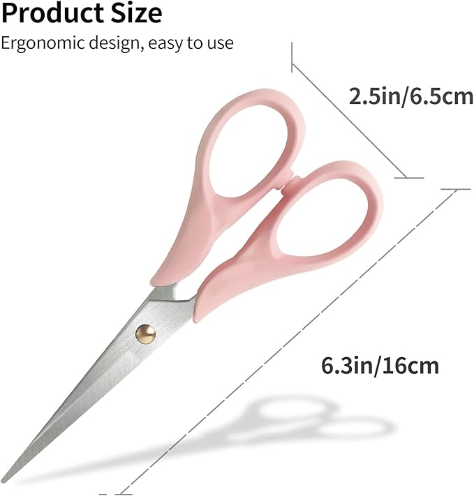 Creechw 6.3" Multi-purpose Scissors with Stainless Steel Blade and Acrylic Handle, Craft Scissors for Office, School, Home, Cute Desk Supplies, Tijeras, Pink