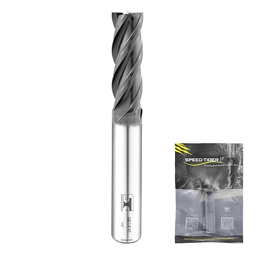 SPEED TIGER Micrograin Carbide Square End Mill - 4 Flute - ISE1/2 4T (1 Piece, 1/2") - for Milling Alloy Steels, Hardened Steel, Metal & More ??Mill Bits Sets for DIYers & Professionals