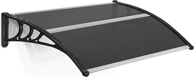 MCombo 39.8" x 37.8" Window Awning Outdoor Polycarbonate Hollow Sheet Door Patio Canopy, 6055-4040 (Grey Board with Black Bracketr)