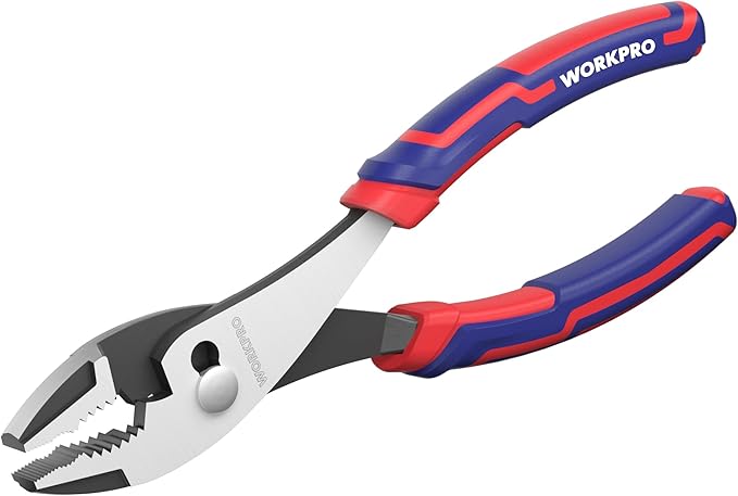 WORKPRO 8??Slip Joint Pliers Tool, Large Soft Grip,Rust Prevention Finish, 3-Zone Serrated Jaw Forged from High Carbon Steel for Maximum Grip