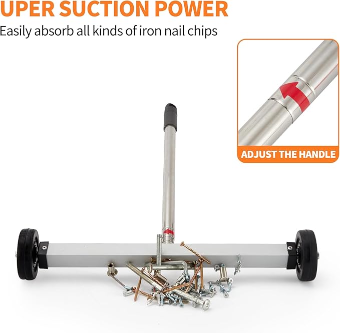 Magnetic Sweeper Pickup Tools set of 3-Yard Magnet Sweeper with Telescoping Holder and Wheels,Extendable and Flexible Magnet Stick Pick Up Nails,use for Mechanic,Automotive,Construction,Lawn,Roofing