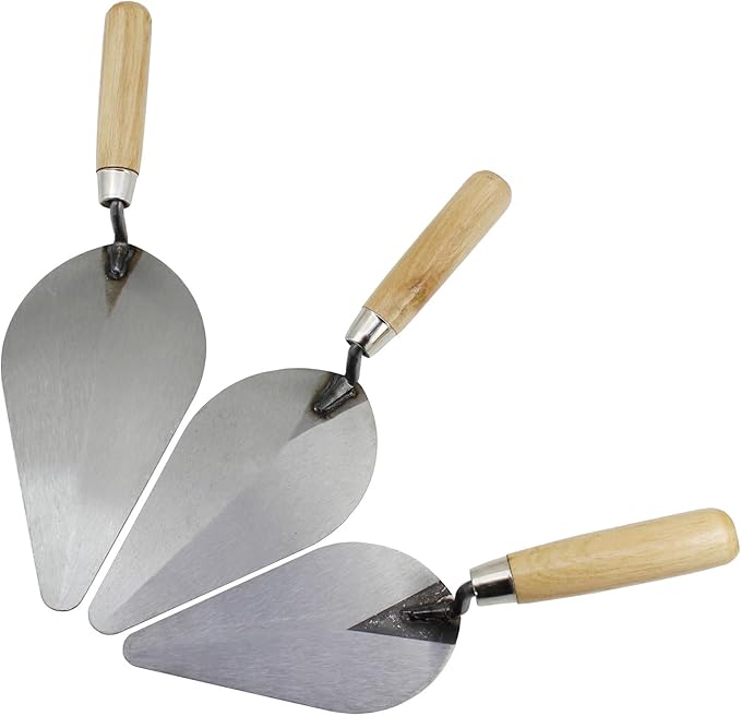3-Pack Brick Trowel Set, 6" & 7" & 8" Pointing Trowel with Wood Handle,Masonry Hand Tool Set for Brickwork, Blockwork, Stonework, Masonry