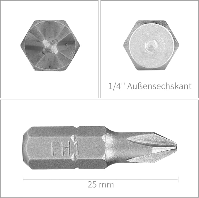 HPHOPE PH1 Screwdriver Bit Set, Phillips #1 Bits 1/4" Hexagon Bit (Length: 1", 25 Pack)