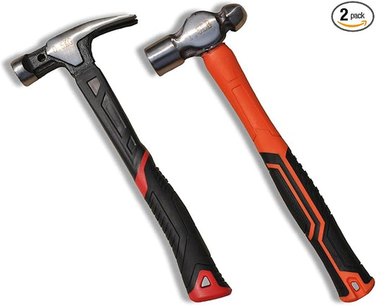 2-Piece Hammer Set, TPR Ball Peen 32 oz and Straight Claw 26 oz Hammers, Black