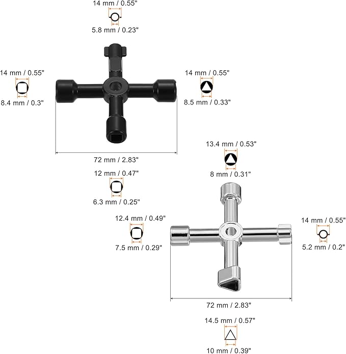 PATIKIL Multi-Functional Universal Cross Key Kit, 4 Pack Zinc Alloy 4 Way Plumber Keys for Electric Control Water Gas Meter Box Cupboard Cabinet, Silver