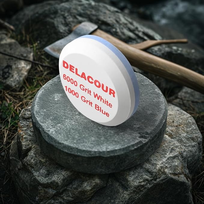 Delacour Axe/Hatchet Sharpening Puck Whetstone Knife Sharpening Stone, Dual Grit Multi-Purpose Sharpener Stone