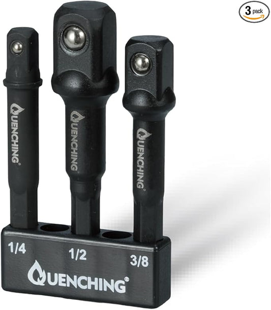 3-Pcs 3 Inch Impact Grade Socket Adapter Set, Extension Bit Adapters with Holder, 1/4 Inch, 3/8 Inch, 1/2 Inch Drive, 1/4 Inch SAE Hex Shank, Cr-V with Black Phosphate Finish