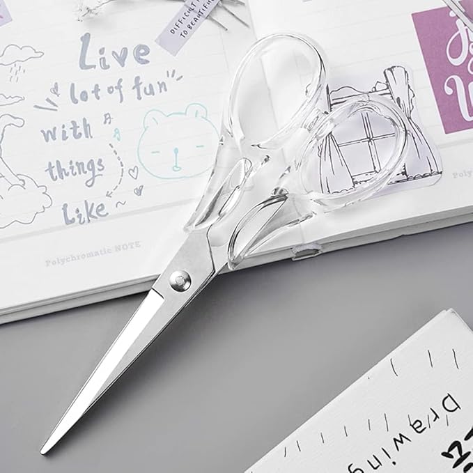Craft Scissors with Stainless Steel Blade and Transparent Acrylic Handle, All Purpose Scissor for Office, School, Home, Fabric Shears, Tijeras 竊늇ransprent-6.3")