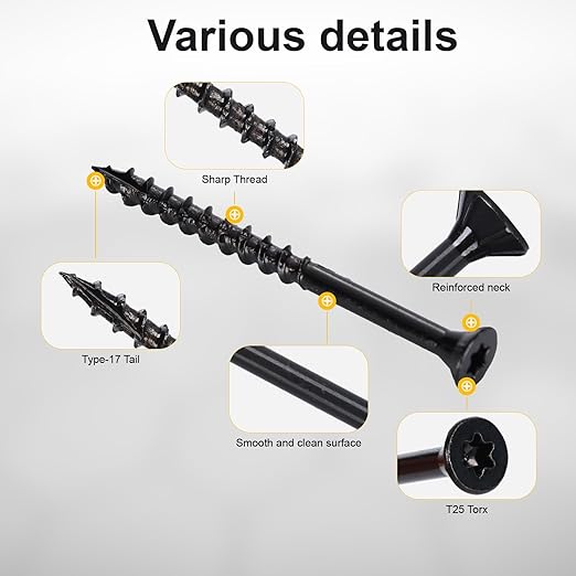 Wood Screws #10 x 2-1/2?쇺? T25 Star Torx Drive Flat Head Deck Screws, Black, 79Pcs (1lb)