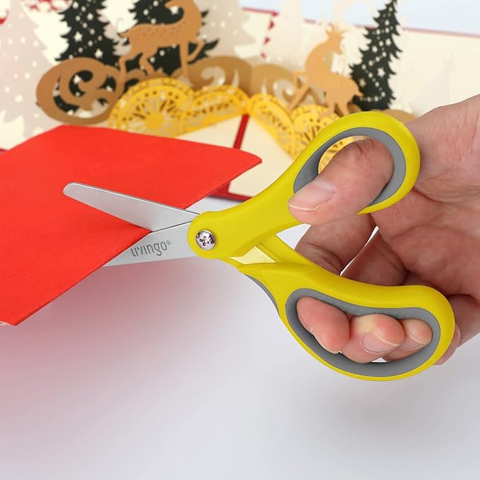 LIVINGO 3 Pack 5??Kids Scissors, Left/Right Handed Blunt Stainless Safety Toddler Preschool Child Scissors with Cover, School Classroom Craft Supplies for Teachers, Yellow/Blue/Gray