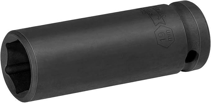 Jetech 1/2-Inch Drive 19mm Deep Impact Socket with 6-Point Design, Heat-Treated Chrome Molybdenum Alloy Steel, Metric