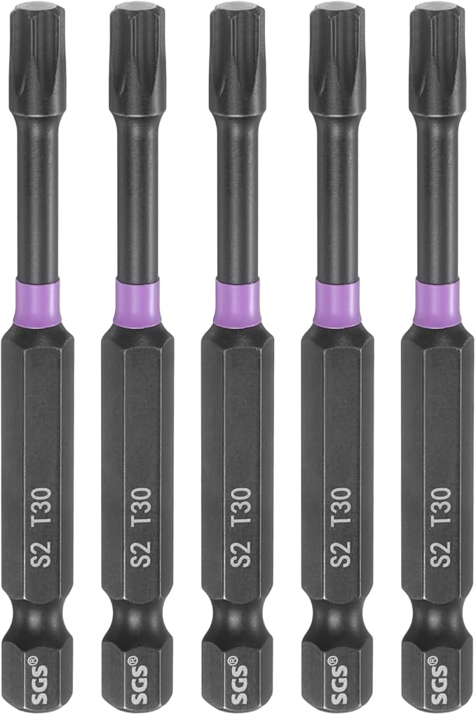 HARFINGTON 5pcs T30 Torx Head Impact Screwdriver Bits 1/4" Hex Shank 2.8" (70mm) Long Magnetic No Hole Tamper Proof 6 Point Star Screw Driver Drill Bits Phosphate S2 Steel Power Tools