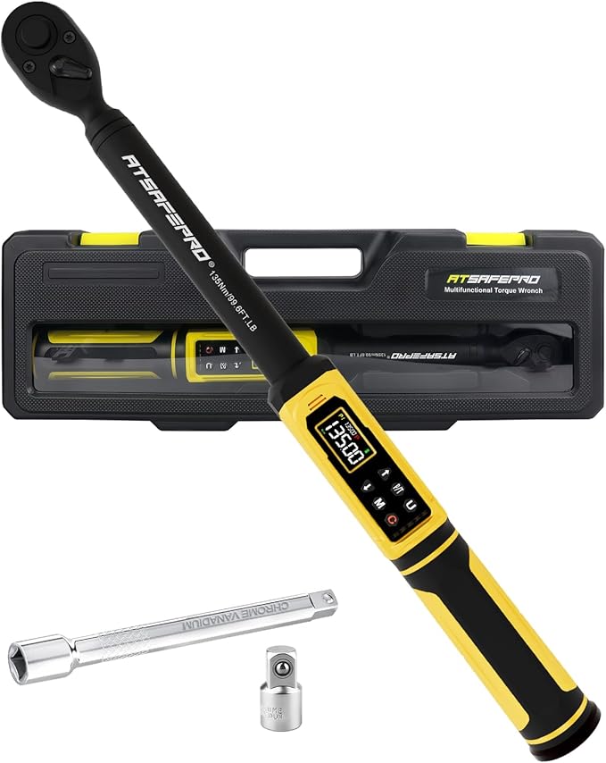 Digital Torque Wrench 3/8" Drive, 1.5-99.5 FT.Lb - 5 Units with Color Screen, Vibration/Buzzer/LED, 5" Extension & 3/8 to 1/2 Adapter, 3/8 Torque Wrench 짹2% Accuracy for Car, Motorcycle, Bike Repair
