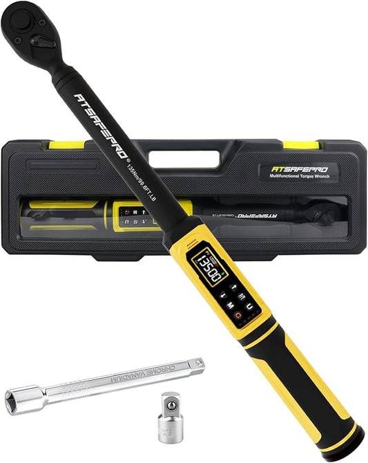 Digital Torque Wrench 3/8" Drive, 1.5-99.5 FT.Lb - 5 Units with Color Screen, Vibration/Buzzer/LED, 5" Extension & 3/8 to 1/2 Adapter, 3/8 Torque Wrench 짹2% Accuracy for Car, Motorcycle, Bike Repair
