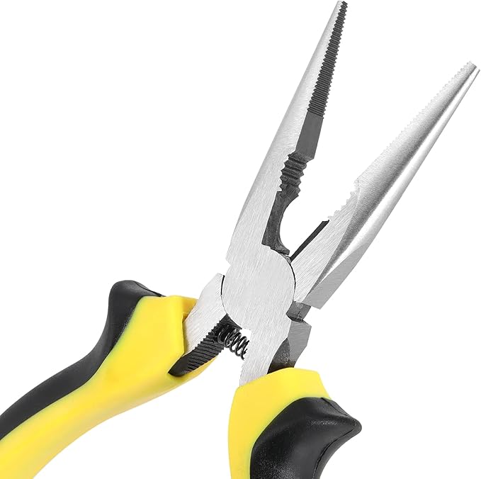 6 Pack 6 Inch Needle Nose Pliers, Spring Loaded Long Nose Pliers with Wire Cutter, Plastic Handle Needle Nose Pliers with Strippers for Cutter and Bending Wire, Black Yellow