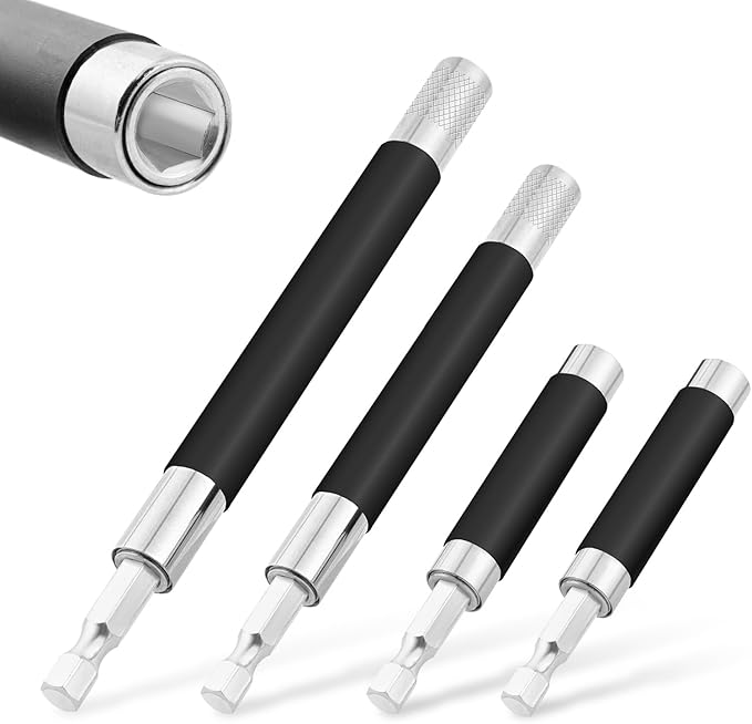 Drill Bit Holder 3.1/4.7/5.5?쇺? Drill Bit Extension 4 Pcs, Magnetic Bit Holder 1/4?쇺?Hex, Drill Extension Bit Holder Carbon Steel with Telescopic Sleeve for Screwdriver Bit Nut Socket by XIOGZAXI
