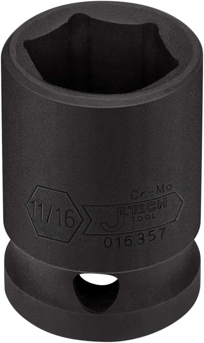 Jetech 1/2 Inch Drive 11/16 Inch Standard Impact Socket, Made with Chrome Molybdenum Alloy Steel, Heat Treated, 6-Point Design, SAE